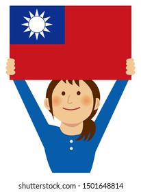 Cartoon woman with national flags / Taiwan ( upper body).  Flat vector illustration. 