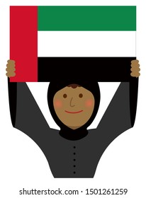 Cartoon woman with national flags / UAE ( upper body).  Flat vector illustration. 