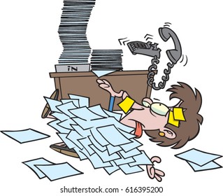 cartoon woman overwhelmed by work