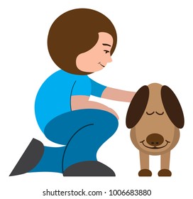 A cartoon woman is petting her appreciative dog