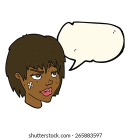 cartoon woman with plaster on face with speech bubble