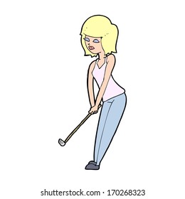 cartoon woman playing golf