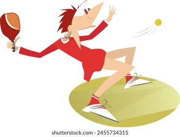 Cartoon woman playing pickleball.
Cartoon woman plays pickleball. Isolated on white background
