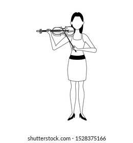cartoon woman playing a violin over white background, vector illustration