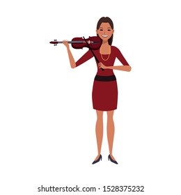 cartoon woman playing a violin over white background, colorful design. vector illustration