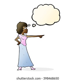 cartoon woman pointing finger with thought bubble