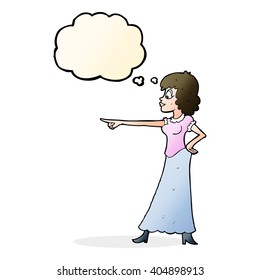 cartoon woman pointing finger with thought bubble