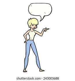 cartoon woman pointing with speech bubble