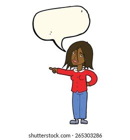 cartoon woman pointing with speech bubble