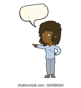 cartoon woman pointing with speech bubble