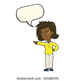 cartoon woman pointing with speech bubble
