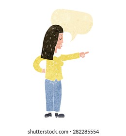 cartoon woman pointing with speech bubble