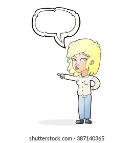 cartoon woman pointing with speech bubble