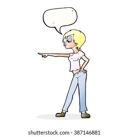 cartoon woman pointing with speech bubble