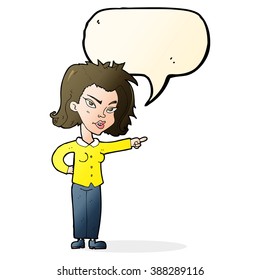 cartoon woman pointing with speech bubble