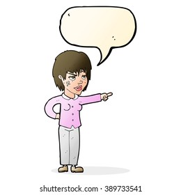 cartoon woman pointing with speech bubble