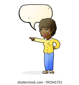 cartoon woman pointing with speech bubble