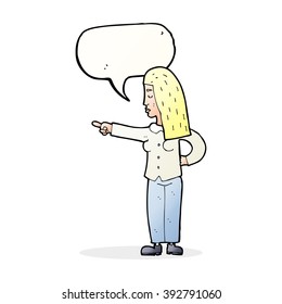 cartoon woman pointing with speech bubble
