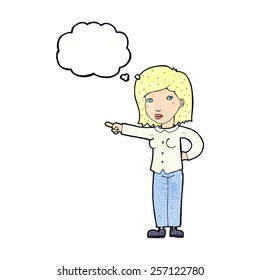 cartoon woman pointing with thought bubble