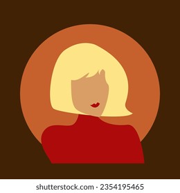 Cartoon woman portrait with blond hair on dark background. Vector illustration fashionable woman in red clothes