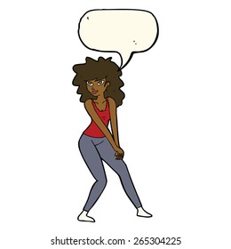cartoon woman posing with speech bubble