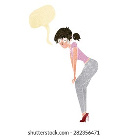 mujer caricaturista posando con burbuja de habla