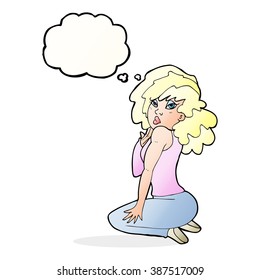 cartoon woman posing with thought bubble