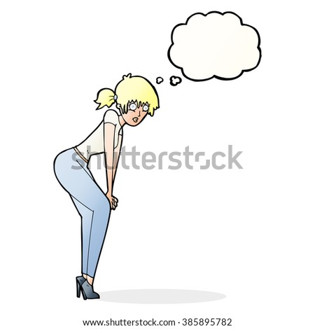 cartoon woman posing with thought bubble