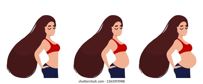 Cartoon Woman Pregnancy Stages or Steps, flat vector design