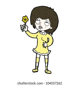 cartoon woman proud of flower