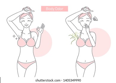 cartoon woman raise her hang up with body odor problem