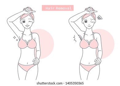 cartoon woman raise her hang up with hair removal problem