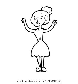 cartoon woman with raised arms