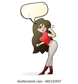cartoon woman raising fist with speech bubble