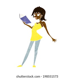 cartoon woman reading book