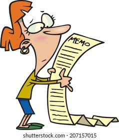 cartoon woman reading a long memo
