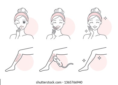 cartoon woman remaove hair on her face and leg