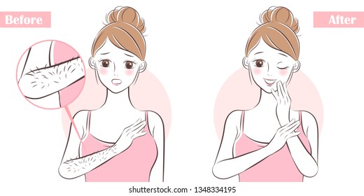 cartoon woman remove hair on her arms 