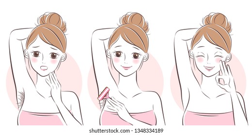 cartoon woman remove hair under her arms 