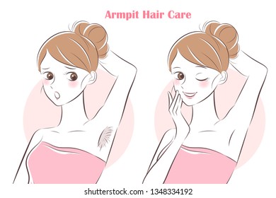 cartoon woman remove hair under her arms 