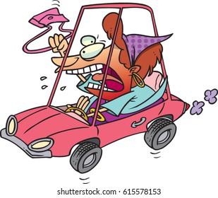 cartoon woman with road rage