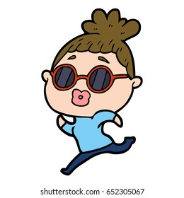 cartoon woman running wearing sunglasses