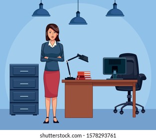 cartoon woman secretary at office, colorful design , vector illustration