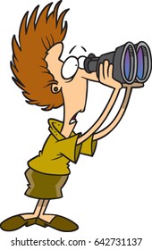 cartoon woman shocked looking through binoculars