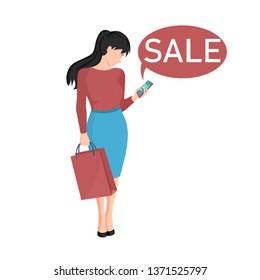 Cartoon of woman shopping in a store on phone