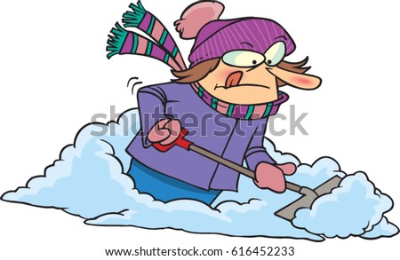 cartoon woman shoveling snow stock vector royalty free 616452233