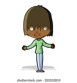cartoon woman shrugging shoulders