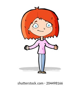 cartoon woman shrugging shoulders