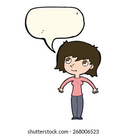 cartoon woman shrugging with speech bubble