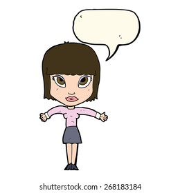 cartoon woman shrugging with speech bubble